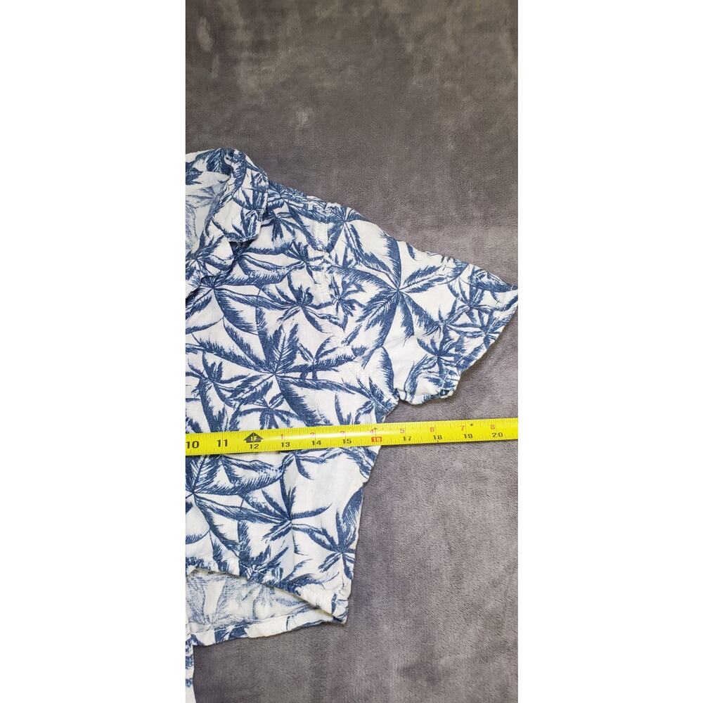 BDG UO 100% Linen Sz S Palm Tree Blue White Cropped Tie Front Button Up Shirt 26 - Picture 3 of 7